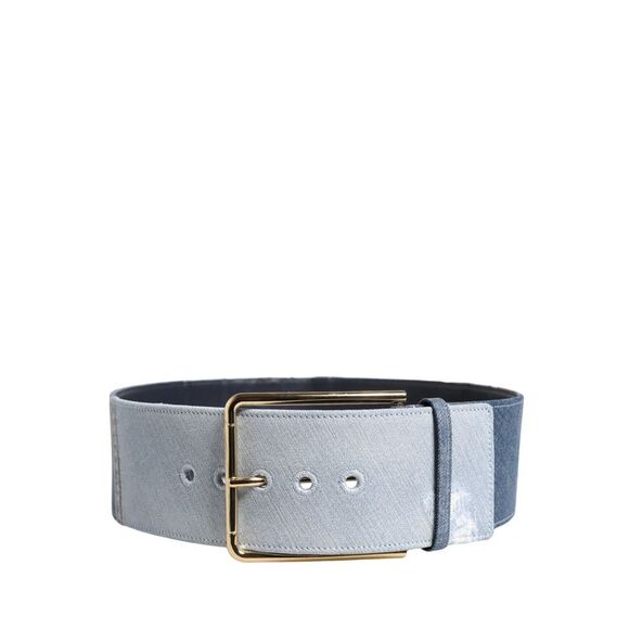 Dolce & Gabbana Blue Two Tone Denim Gold Metal Buckle Women\'s Belt